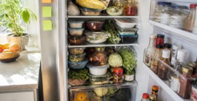 A disorganized assortment of food items in a refrigerator