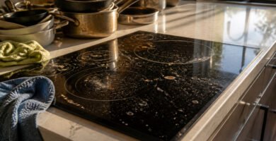 Close-up of a glass cooktop in a modern kitchen setting